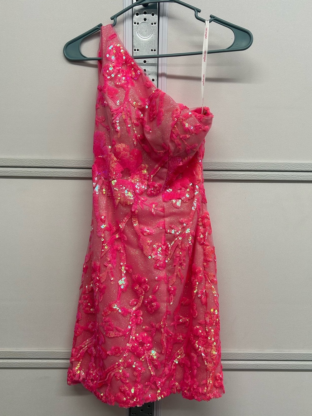 One-Shoulder Hot Pink Sequin Party Dress